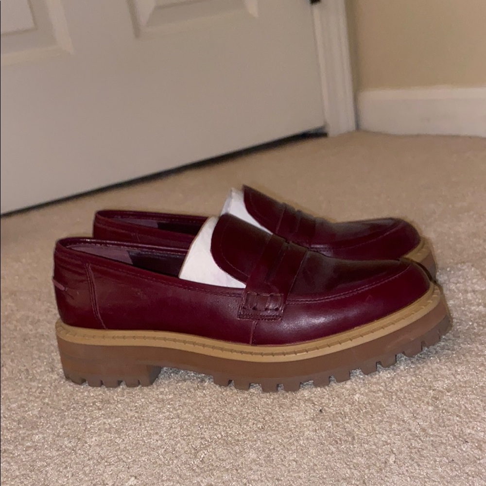 Vince Camuto Dark Red Loafers with Tan Sole